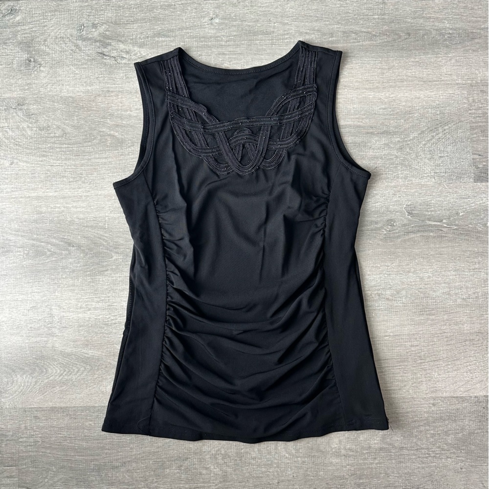 Y2K Sleeveless Black Ruched Tank with mesh and ruffles goth